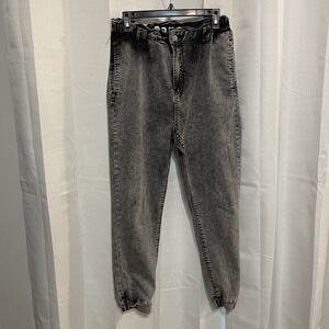 SONG Jeans Women Size 9/29 Black Acid Wash Elastic Waist‎ Hem Zipper Goth Y2K